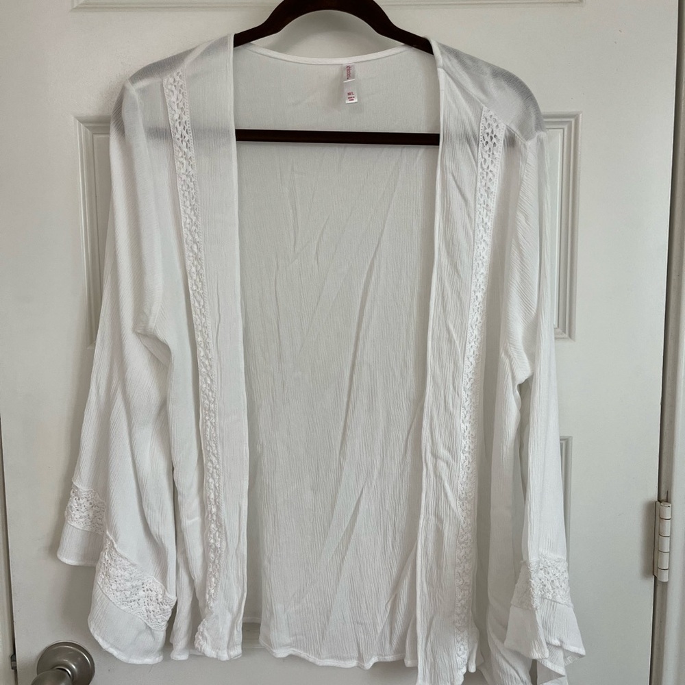 Xhilaration White Gauzy Open-Front Cardigan or Cover Up crochet Trim Size M L - Picture 8 of 8